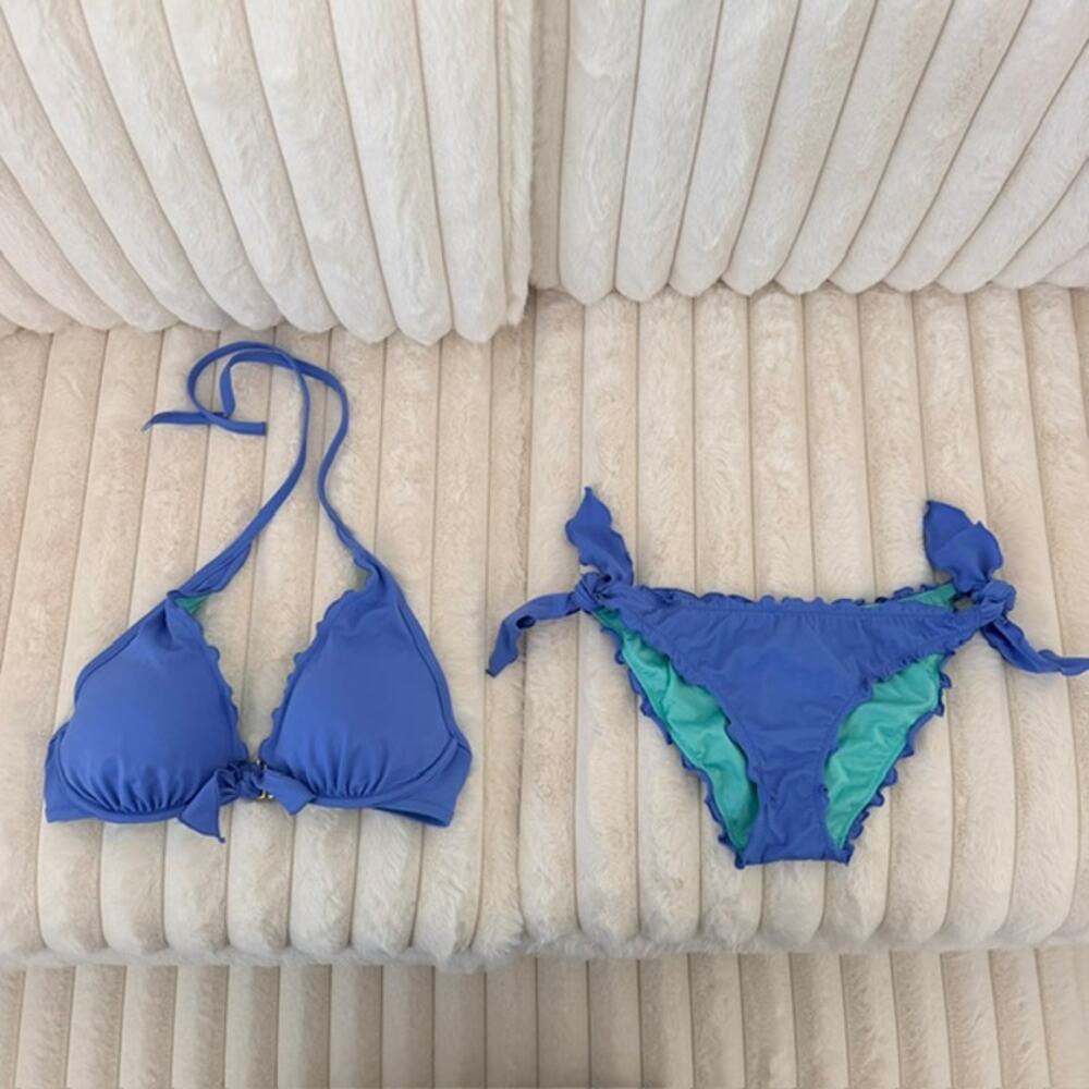 Victoria's Secret Blue Bikini Set Halter Tie Top Lined Women's 36C/Large Bikini